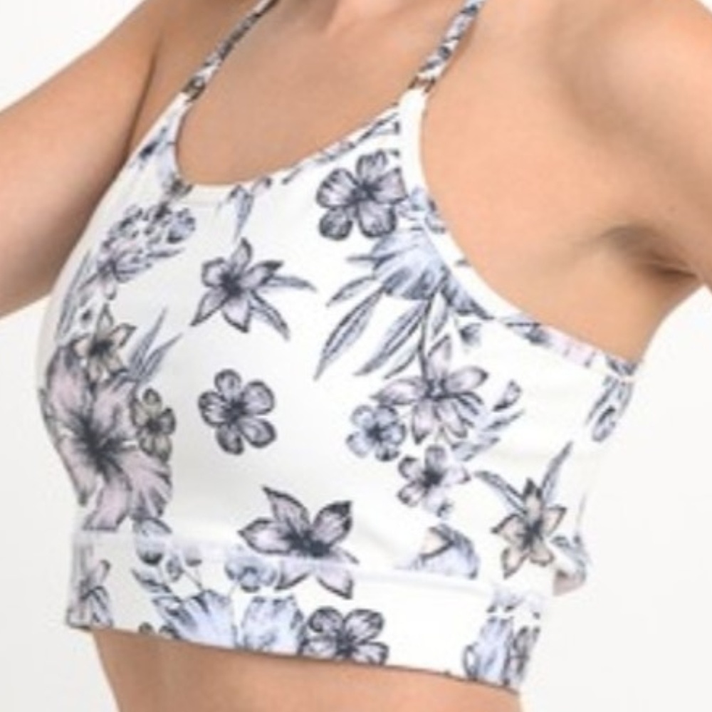 Blue Hibiscus Mesh Sports Bra